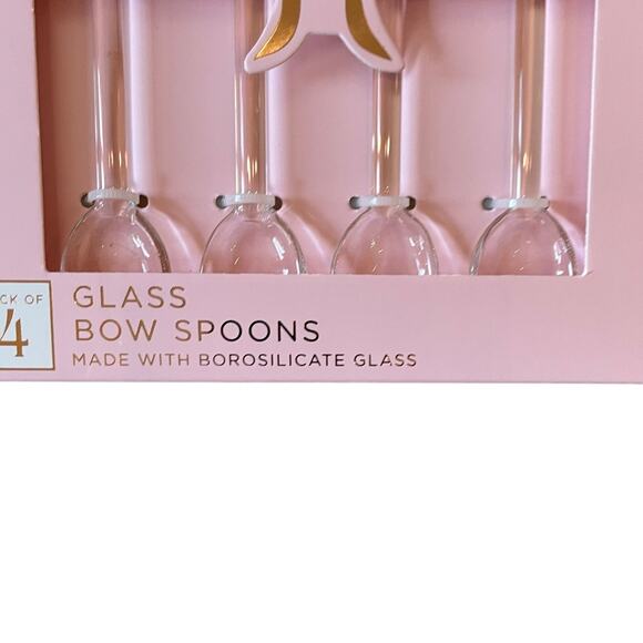 Cleo & June Glass Pink Bow Spoons Set of 4 NEW - Picture 5 of 7